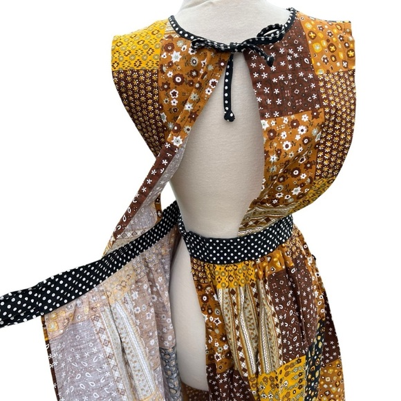 VTG Floral Patchwork Smock Apron Pinafore Maxi Dress Design House Japan 60s/70s - Picture 7 of 14